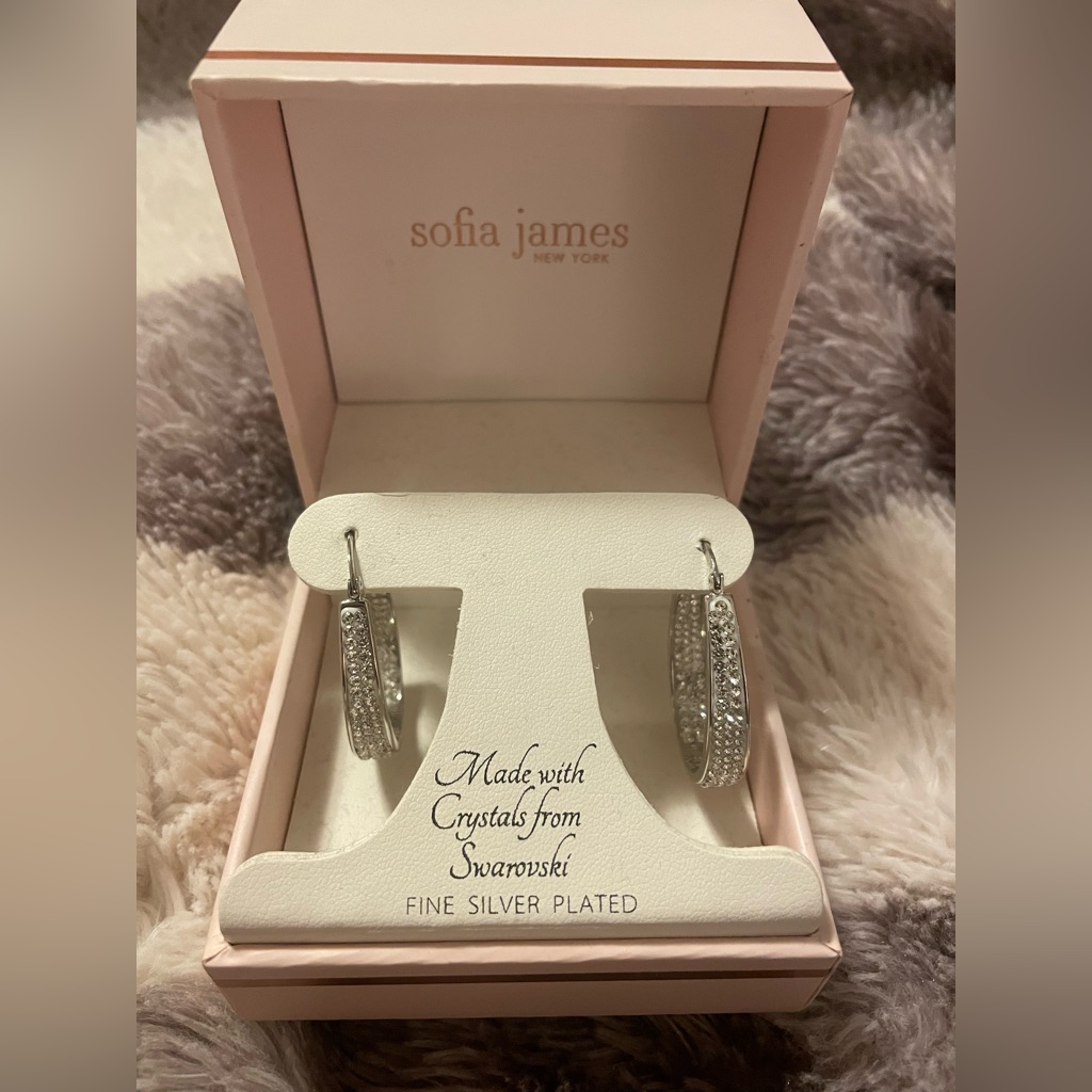 Sofia James New York Silver Plated Swarovski Crystal Hoop Earrings #1